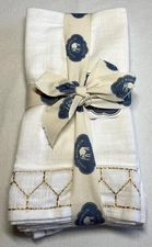 John Robshaw Textiles  NAPKINS (4) White GOLD EMBROIDERED BORDER 22 X 22 NIP