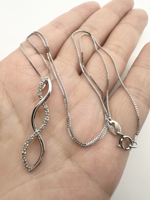 925 Sterling Silver Spiral Genuine Diamond Pendant Box Chain Necklace 18 