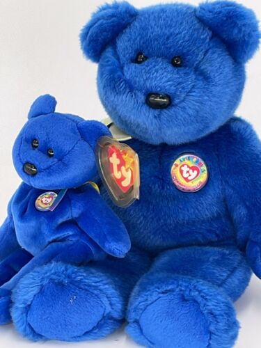 Vintage Beanie Buddies Clubby the Royal Blue Bears-Pair Sold Together 14" & 8" - Picture 1 of 9