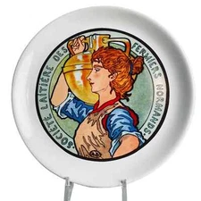 Ceramic cheese plate Fermiers Normands cheese monger lady 6.25” canapé appetizer