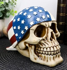 American Flag Skull Bandana Figurine Polyresin Home Decor Bikers Halloween