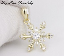 Women Girl 92 Sterling Silver 16mm CZ Winter Snowflake Pendant Allergy Free