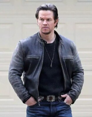 Vintage Style Mark Wahlberg Inspired Distressed  Black Leather Jacket