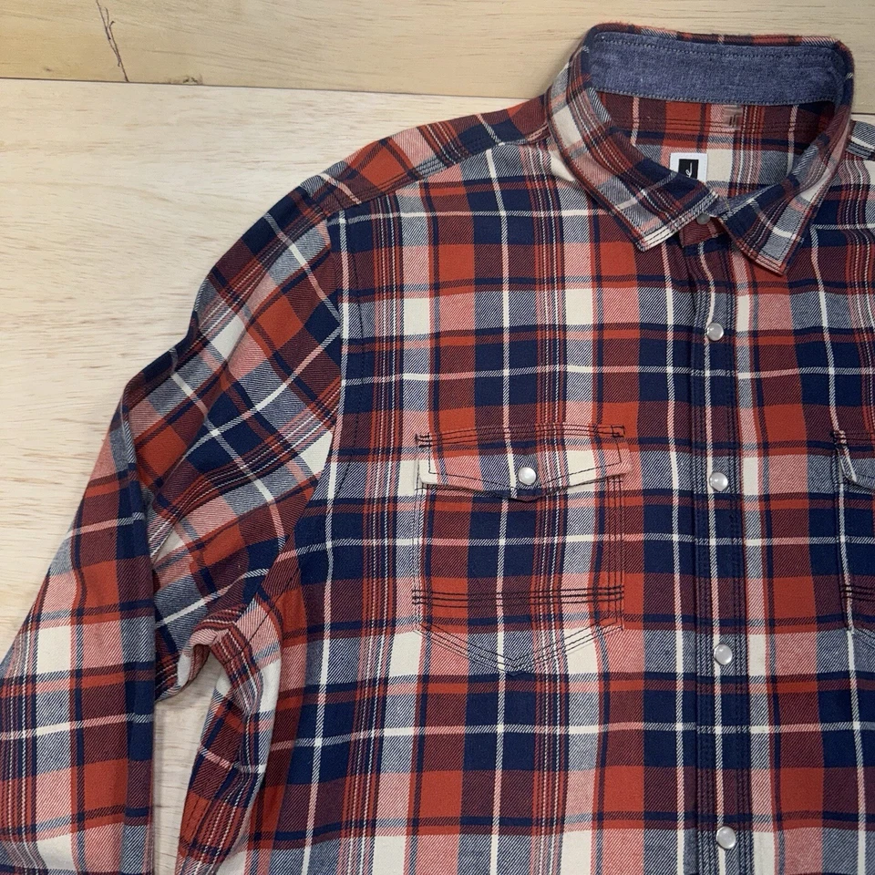 Mens Howe Workforce SNAP Flannel Shirt XX Large Orange Blue Plaid Long Sleeves - Image 3 of 4