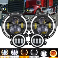 Halo 7" LED Headlights + Halo 4" LED Fog Lights for Freightliner Coronado 01-16