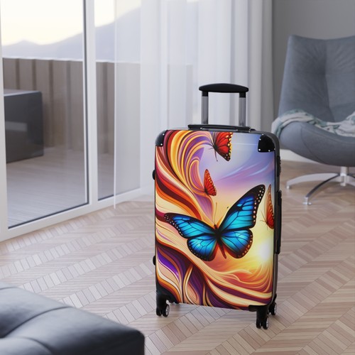 Suitcase_ PC+ABS_Trolley Spinner_Hard Shell_Blue Butterfly(Only Front) - Picture 5 of 12