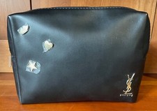 NEW YSL Beaute Yves Saint Laurent Black Makeup Bag Gold Lips Hearts Star Charms