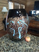 Cristalleria D  Arte Murano Italy Black Art Glass Vase Very Large  Heavy 16"