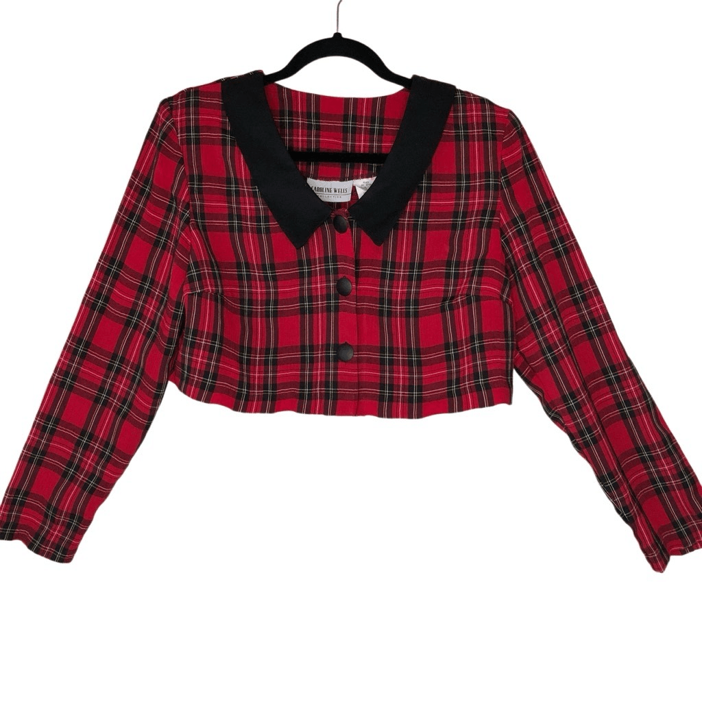 Vintage Caroline Wells Collection Red Plaid Cropped Jacket Size 12
