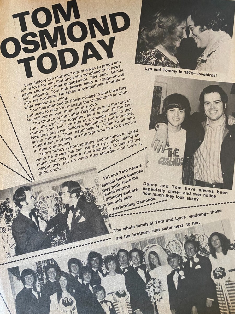 Tom Osmond, Osmonds Brothers, Full Page Vintage Clipping | eBay