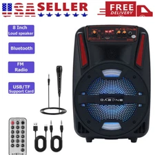 8''1000W Portable Bluetooth Speaker 'DJ Party Subwoofer FM Radio with Remote+Mic