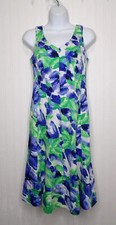 Lauren Ralph Lauren A-Line Dress Green & Blue Printed Cotton Sleeveless Size 2