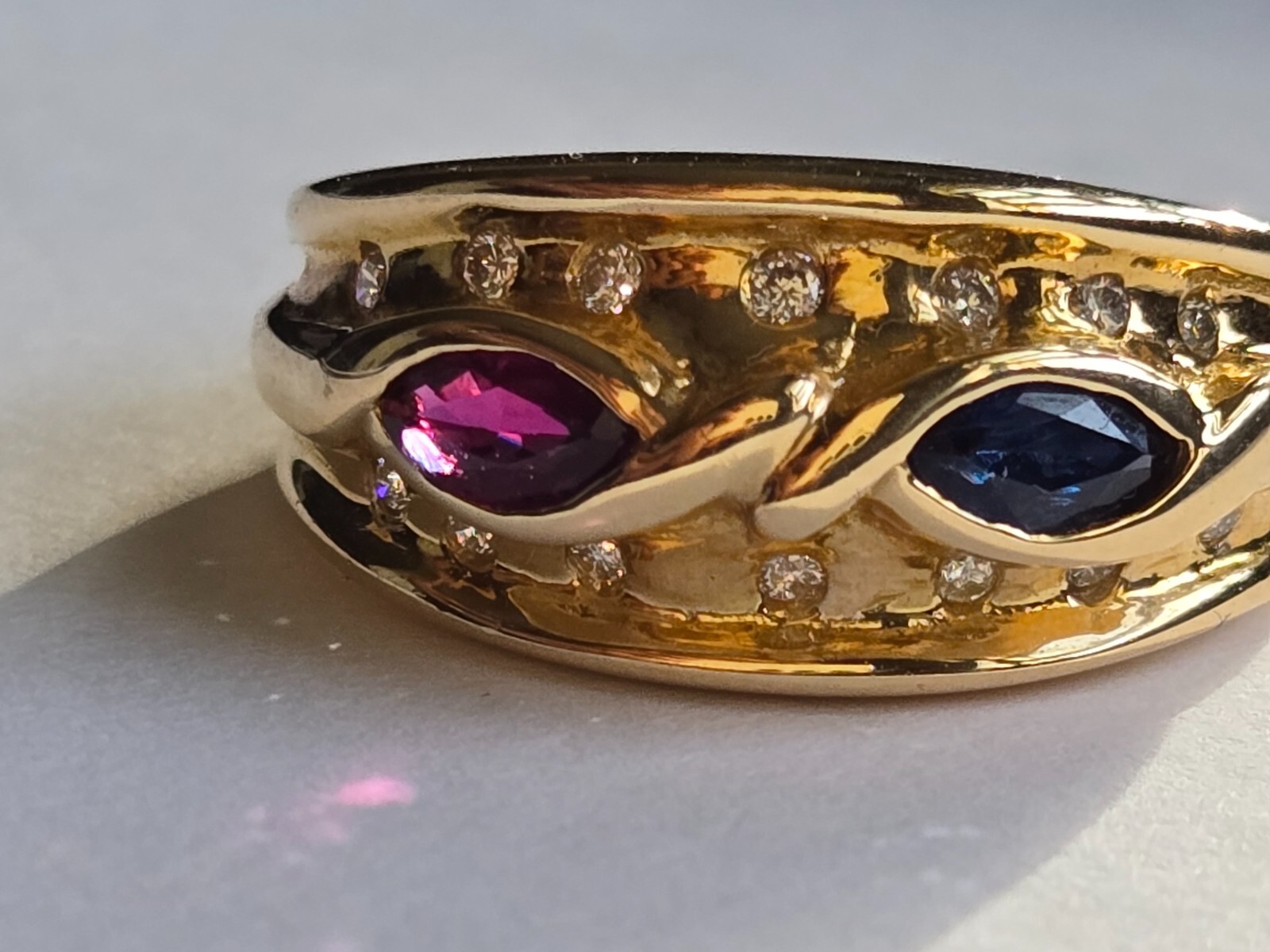 14K Solid Gold Vintage Ruby Sapphire Diamond Infi… - image 5