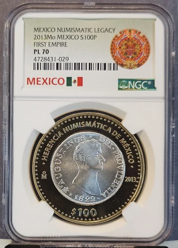 2013 MEXICO SILVER 100 PESOS 1822 FIRST EMPIRE NGC PL 70 SCARCE PERFECTION
