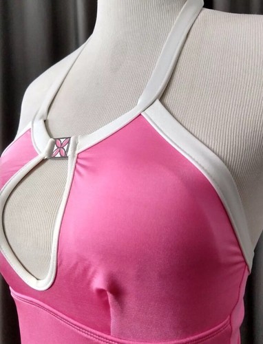 Trina Turk Pink Keyhole Halter One Piece White Trim Swimsuit Size S - Picture 3 of 5