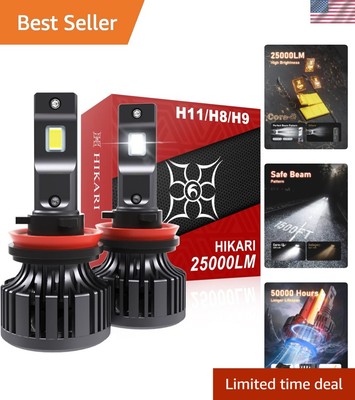 High-Performance 25000LM H11/H8/H9 LED Bulbs   6000K Cool White,  Waterproof