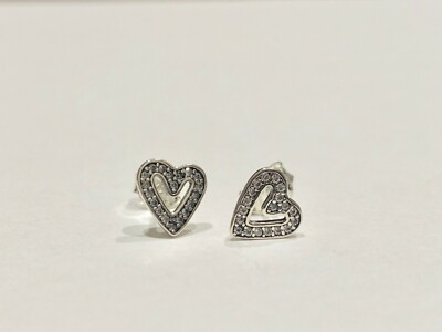 Brand New Genuine Pandora Sparkling Freehand Heart Stud CZ Earrings ...