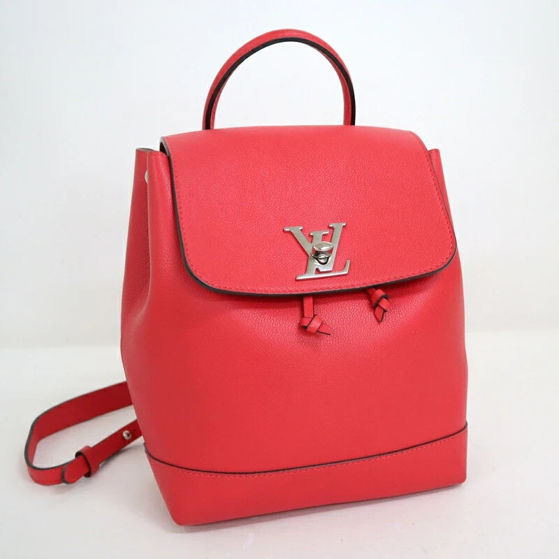 Louis Vuitton Lock Me Backpack in Red Taurillon Leather Authentic Shoulder Bag