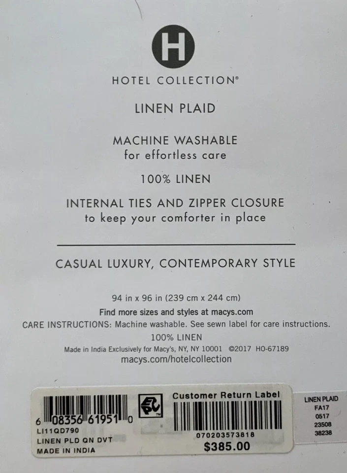 Funda nórdica F/Queen de lino a cuadros Hotel Collection + 2 soportes. fundas + almohada decorativa Foto 4 de 4