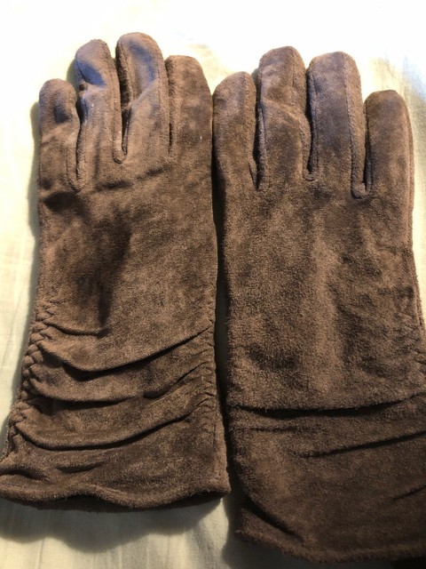 Next WOMENs brown SUEDE GLOVES fleece lined sz M | eBay