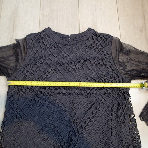 Crochet Lacelong Sleeve Top By Indigo Thread Co gray sz L blouse boho goth - Picture 14 of 18