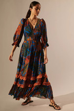 New Anthropologie x Farm Rio Puff Sleeve Maxi Dress sz XS