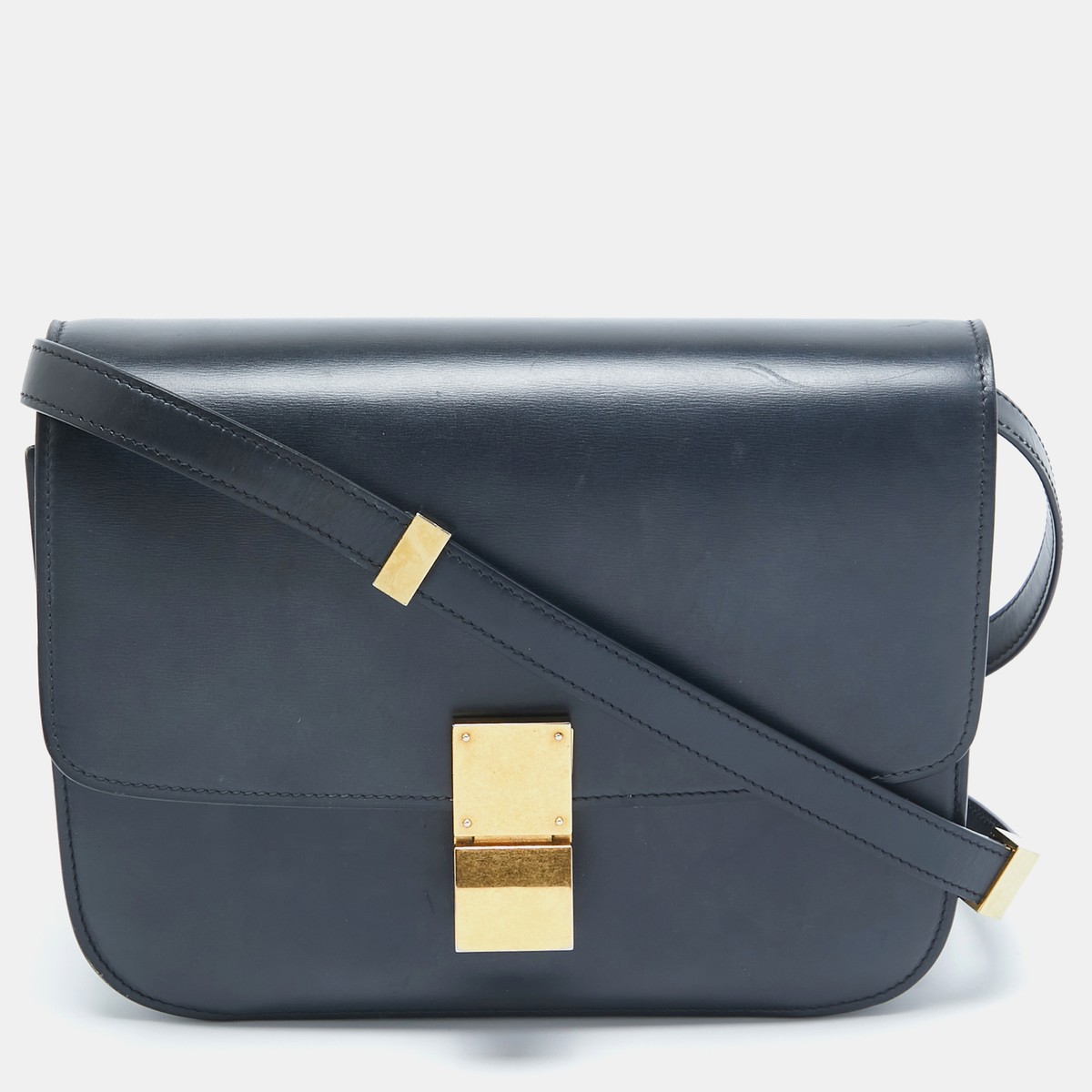 Celine Navy Blue Leather Medium Classic Box Shoulder Bag | eBay
