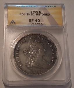 1799 Draped Bust Silver Dollar $1 Coin. Certified ANACS EF 40 Details