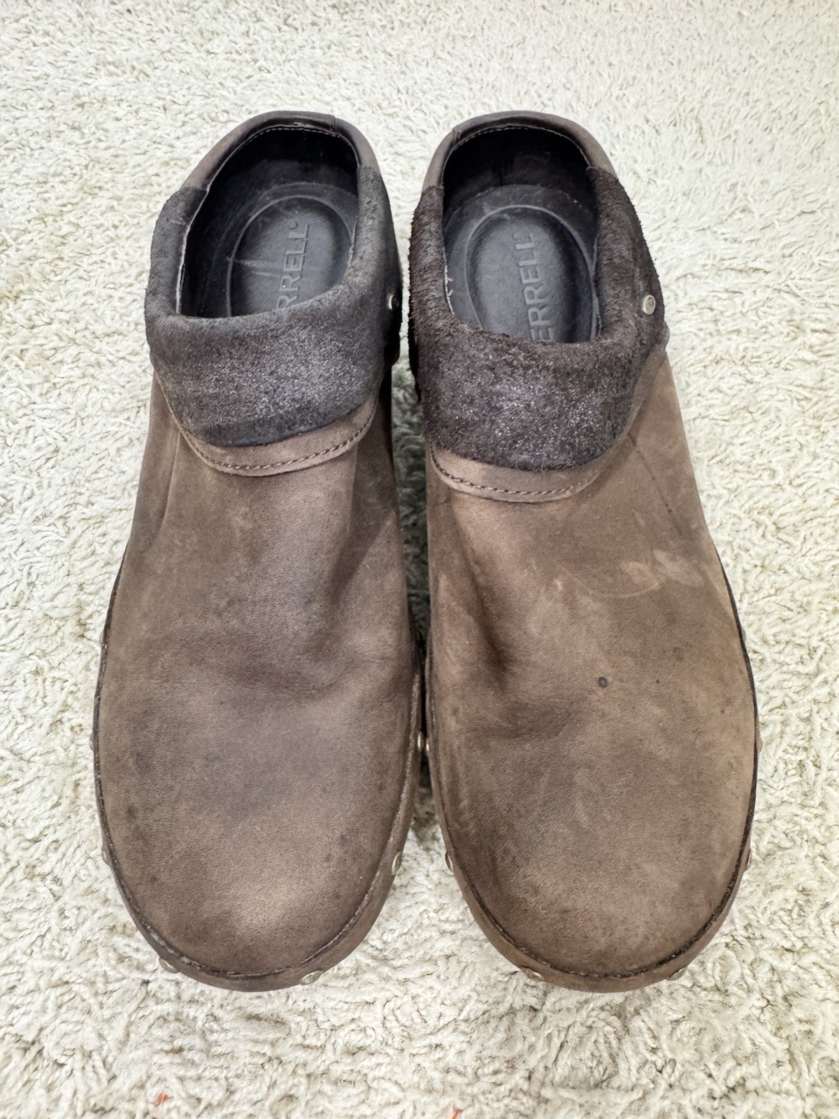 Zoccoli Merrell Luxe avvolgenti slip on pelle marrone zoccoli performance taglia 9 borchie