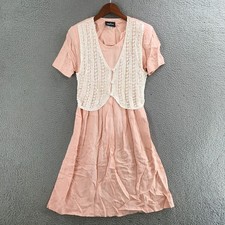 Impulsive Midi Dress Women 10 Crochet Lace Prairie Cottagecore Short Sleeve Pink