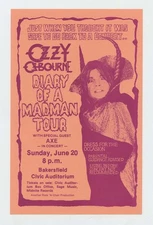 Ozzy Osbourne Handbill  Bakersfield 1982 Diary of A Madman Tour