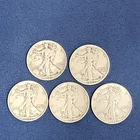 Walking Liberty Half Dollars 90% Silver, Lot of 5, 1940's, Lot 023