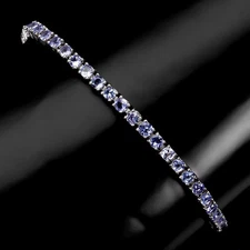 925 Sterling Silver Bracelet Round Tanzanite 3mm Gemstone Jewelry 7 Inches