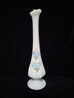 Vintage Fenton Blue Satin Swung Bud Vase Hand Painted. Signed. 11.75" Tall