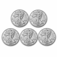2025 1 Oz American Silver Eagle Coin Bu (lot Of 5)