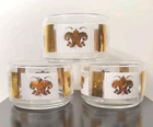3 Anchor Hocking Festive Gold White Fleur De Lis Stackable Candy Bowls VTG MCM
