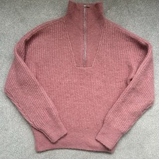 Tu High Neck Half Zip Wool Blend Knit Jumper Dusky Rose Pink Size 12 Uk VGC