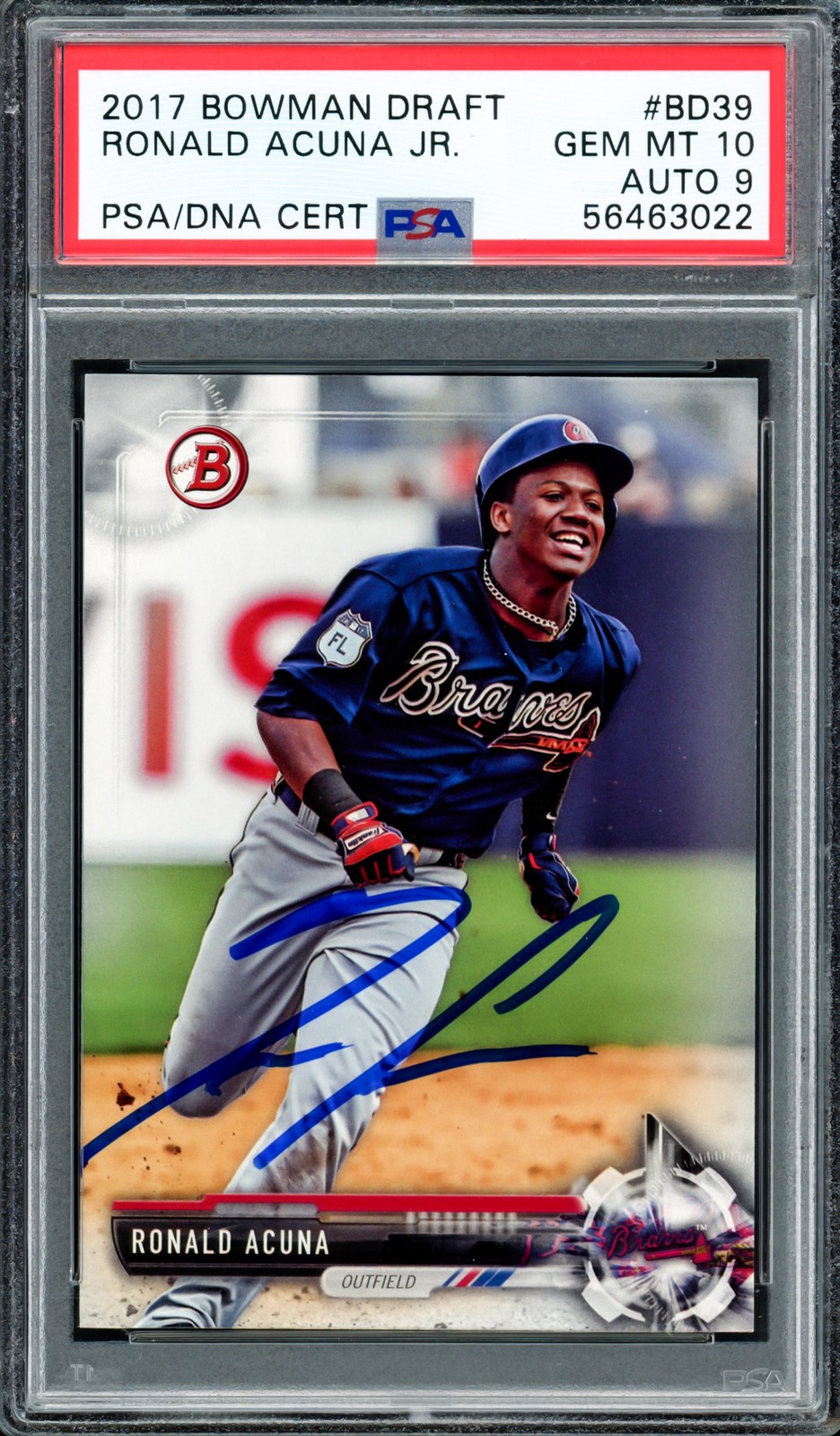 Ronald Acuna Jr. 2017 Bowman Draft RC #BD39 Braves Signed Trading Card PSA/DNA