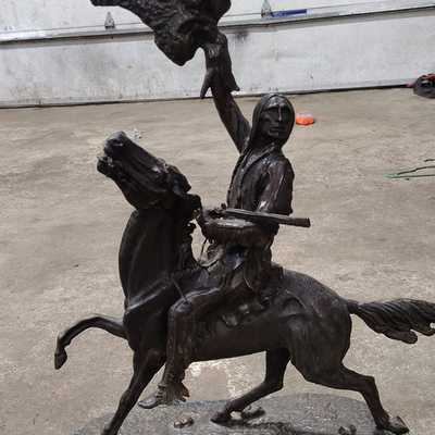 #ad Buffalo Signal By Fredrick Remington 35quot; Brass Statue $1500.00