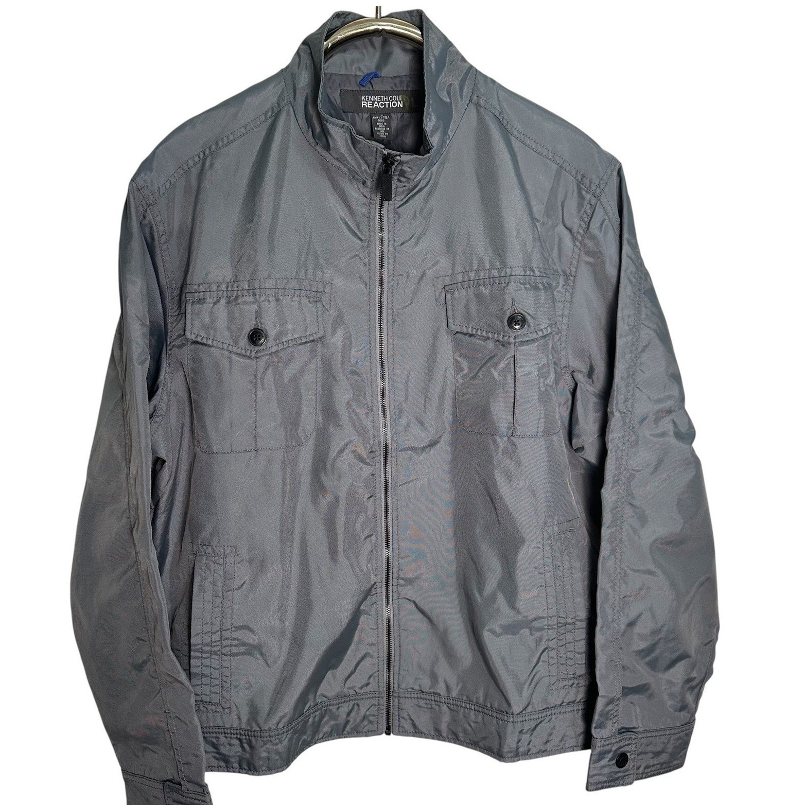 Kenneth Cole Reaction Jacket Mens XXL Grey Nylon Full Zip Mock Neck Lightweight