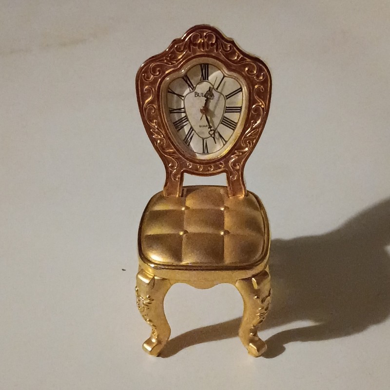 💎 RARE VINTAGE BULOVA GOLD METAL CHAIR CLOCK HIGHLY VALUABLE COLLECTOR PIECE 💎