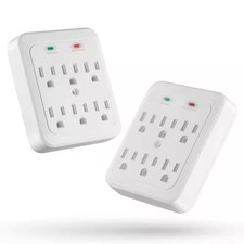 6-Outlet Wall Surge Protector Adapter 980 Joule Protection White 2 Pack