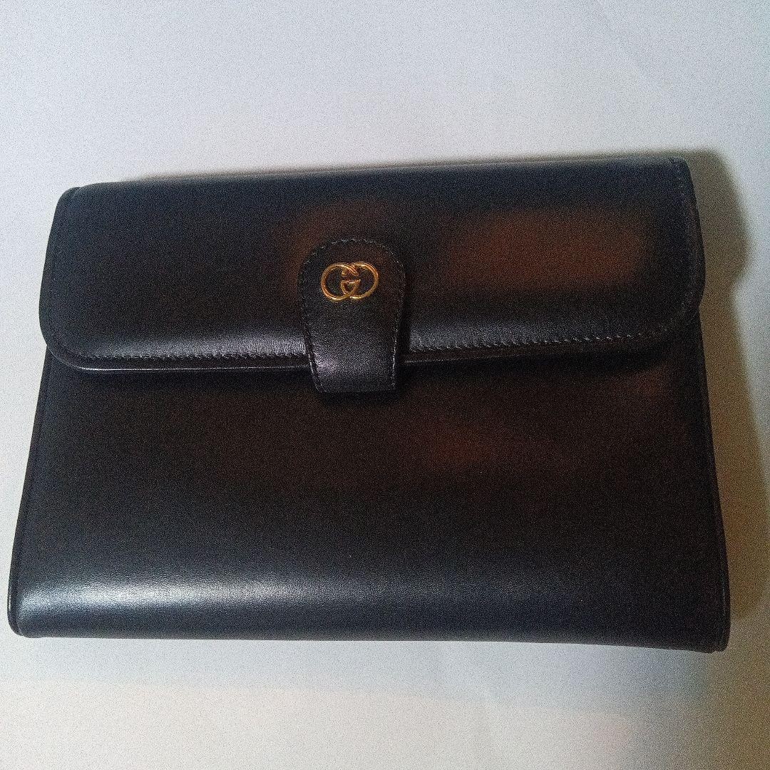 GUCCI Black Leather Handbag with Gold-Tone Hardware Style PCBKV3