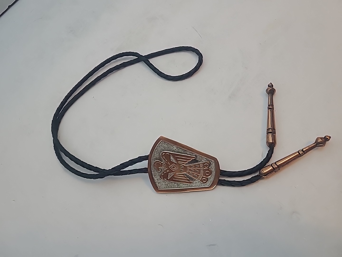 Vtg Native American Solid Copper Thunderbird Bolo… - image 12