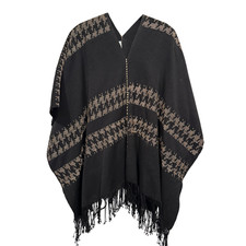 Handwoven Mexican Poncho  San Miguel  Black with Tan Embroidery  One Size