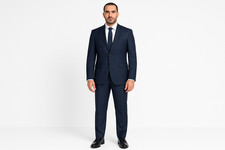 RENOIR Blue Wool Suit Men New Basic 38R 54L Classic Regular Fit Business Formal