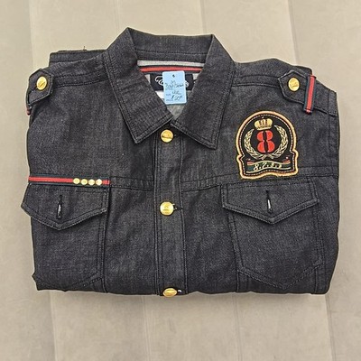 Eight 732 Jeezy Jacket Mens 4XL Black Denim Gold Buttons Pockets Hip Hop Y2K