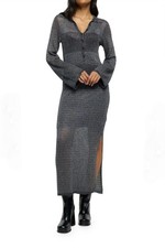 River Island Stella Metallic Long Sleeve Midi Sweater Dress Silver
