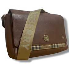 Burberry Shoulder Bag Notebook Nova Check Leather Brown Antique Vintage Women Ra