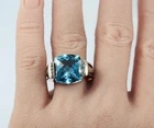 David Yurman Sterling Silver Cushion Cut Blue Topaz & Diamond  Ring Size 9.5